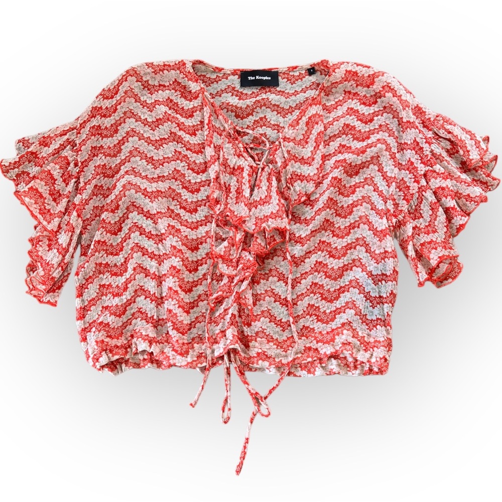 THE KOOPLES Sheer Silk Red and White Striped Blouse